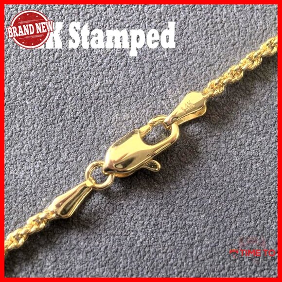 14K Yellow Gold Rope Chain Necklace, Lobster Clasp, 18" Length - Picture 2 of 6